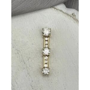 14K Solid Yellow Gold Past Present Future Diamond Pendant 2.38G/0.7in